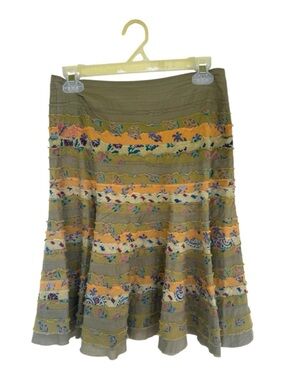 Dean Alan Boho Raw Edge Tiered Floral Midi Skirt Size S Cotton Y2K Prairie